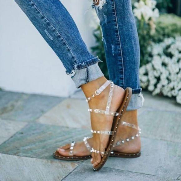 Clear Studded Gladiator Sandals - Picture 10 of 11